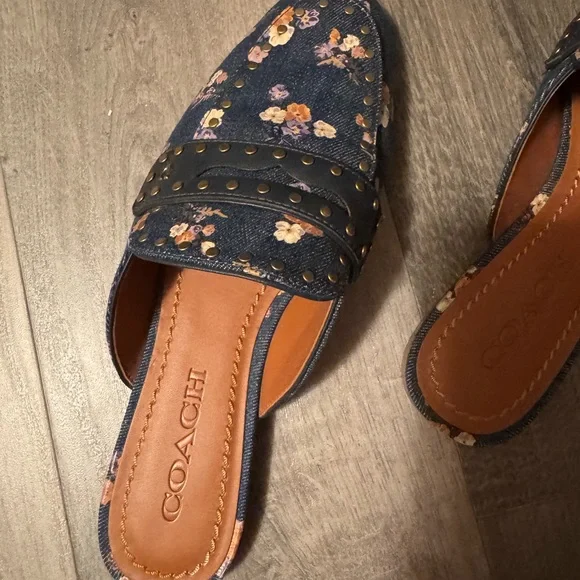 Coach Women's Studded Floral Denim Clogs - Picture 9 of 11